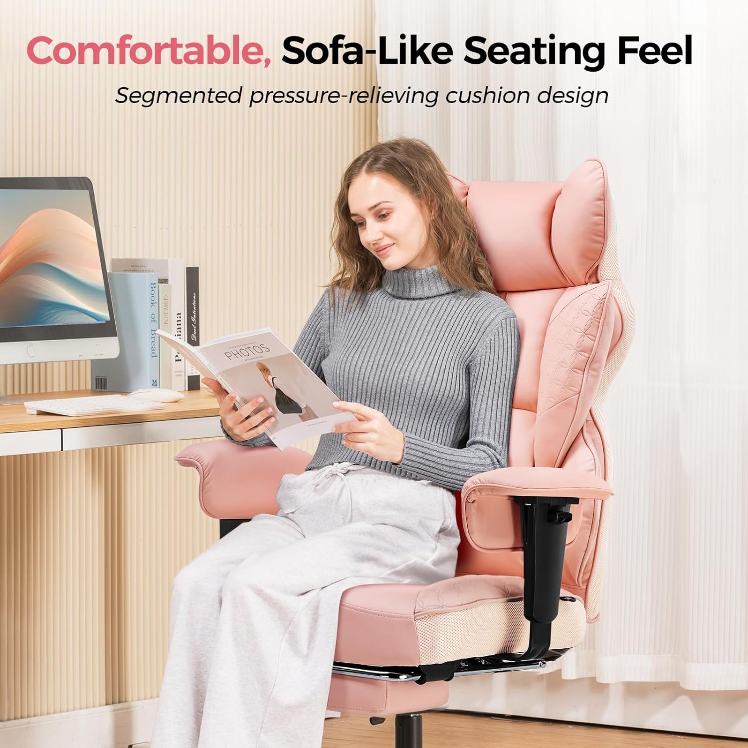 Upgraded Big and Tall Office Chair 400LBS with Pillow, Adjustable Armrest CH510