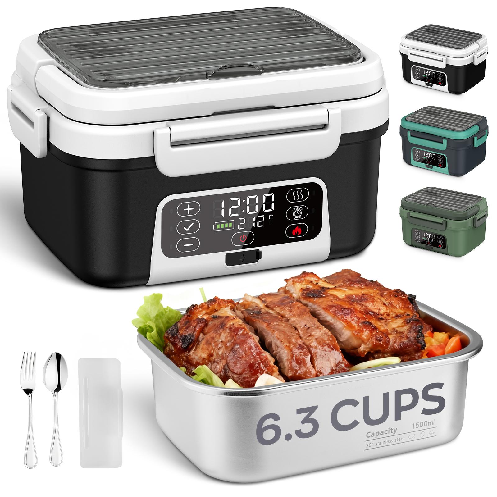 🔥Flash sale-Save Up To 80%🔥Cordless Electric Heated Lunch Box, 1.5L - 6.3Cups 20000mAh Rechargeable Battery Powered with Automatic Heating, Smart Timer