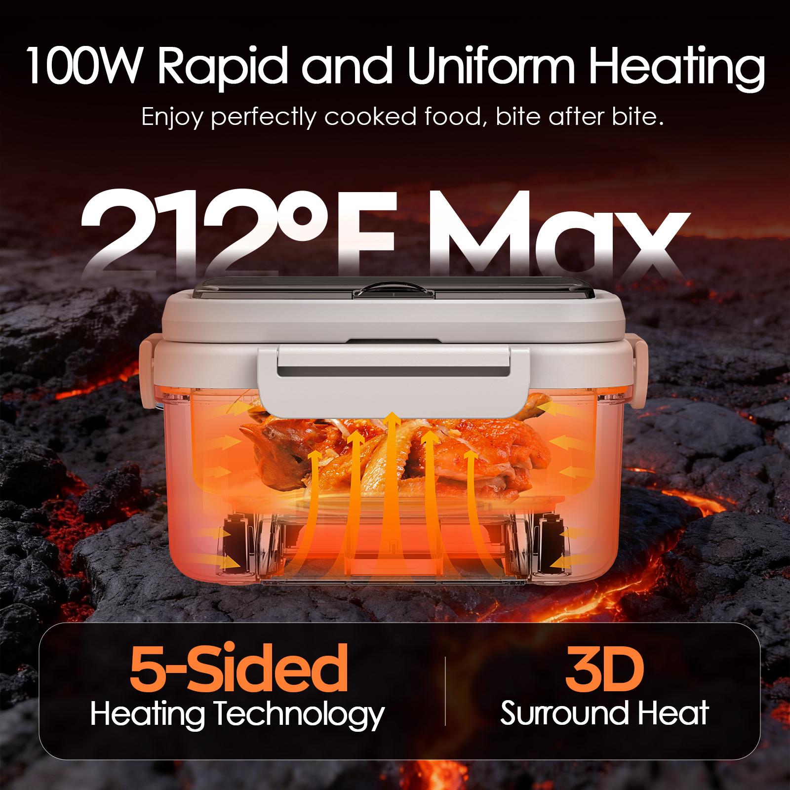 🔥Flash sale-Save Up To 80%🔥Cordless Electric Heated Lunch Box, 1.5L - 6.3Cups 20000mAh Rechargeable Battery Powered with Automatic Heating, Smart Timer