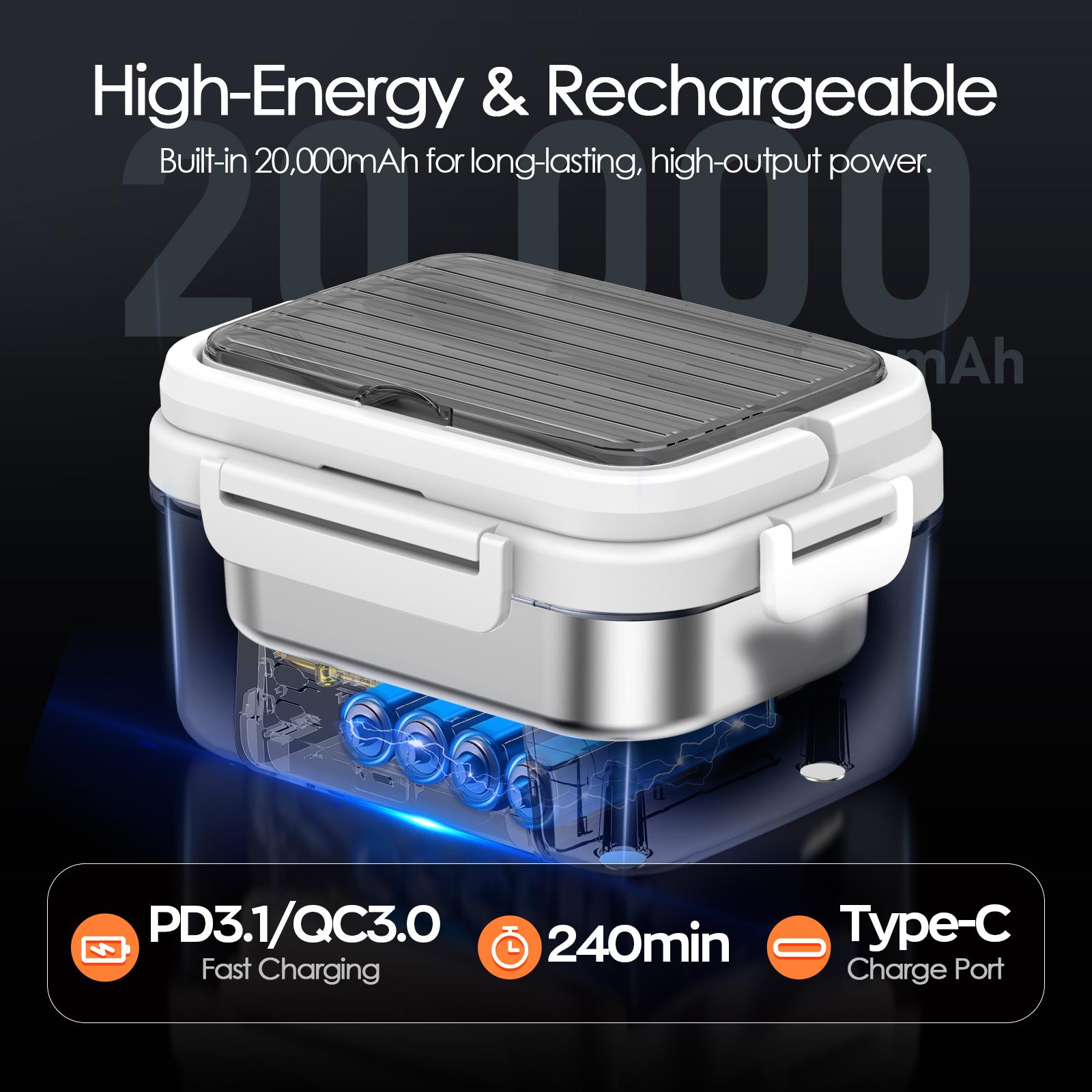 🔥Flash sale-Save Up To 80%🔥Cordless Electric Heated Lunch Box, 1.5L - 6.3Cups 20000mAh Rechargeable Battery Powered with Automatic Heating, Smart Timer