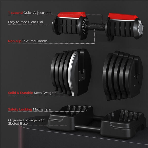 Yaheetech Adjustable Dumbbell Set 90lbs Fast Adjust Dumbbells