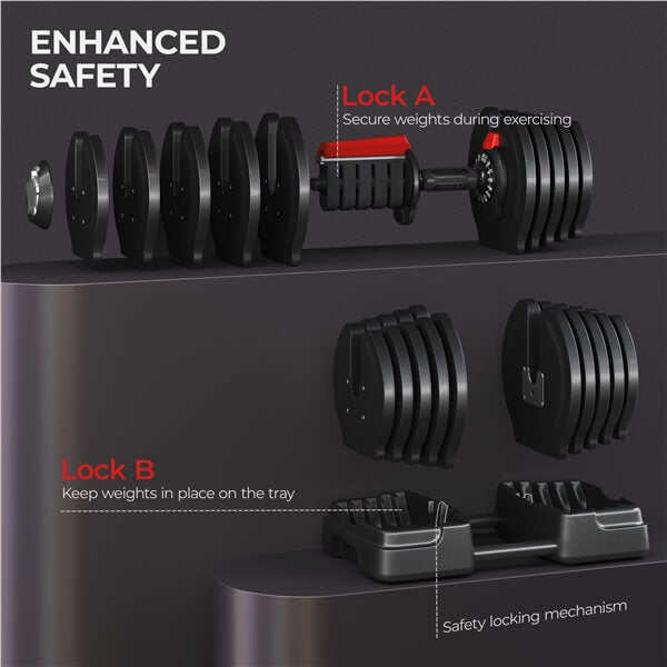 Yaheetech Adjustable Dumbbell Set 90lbs Fast Adjust Dumbbells