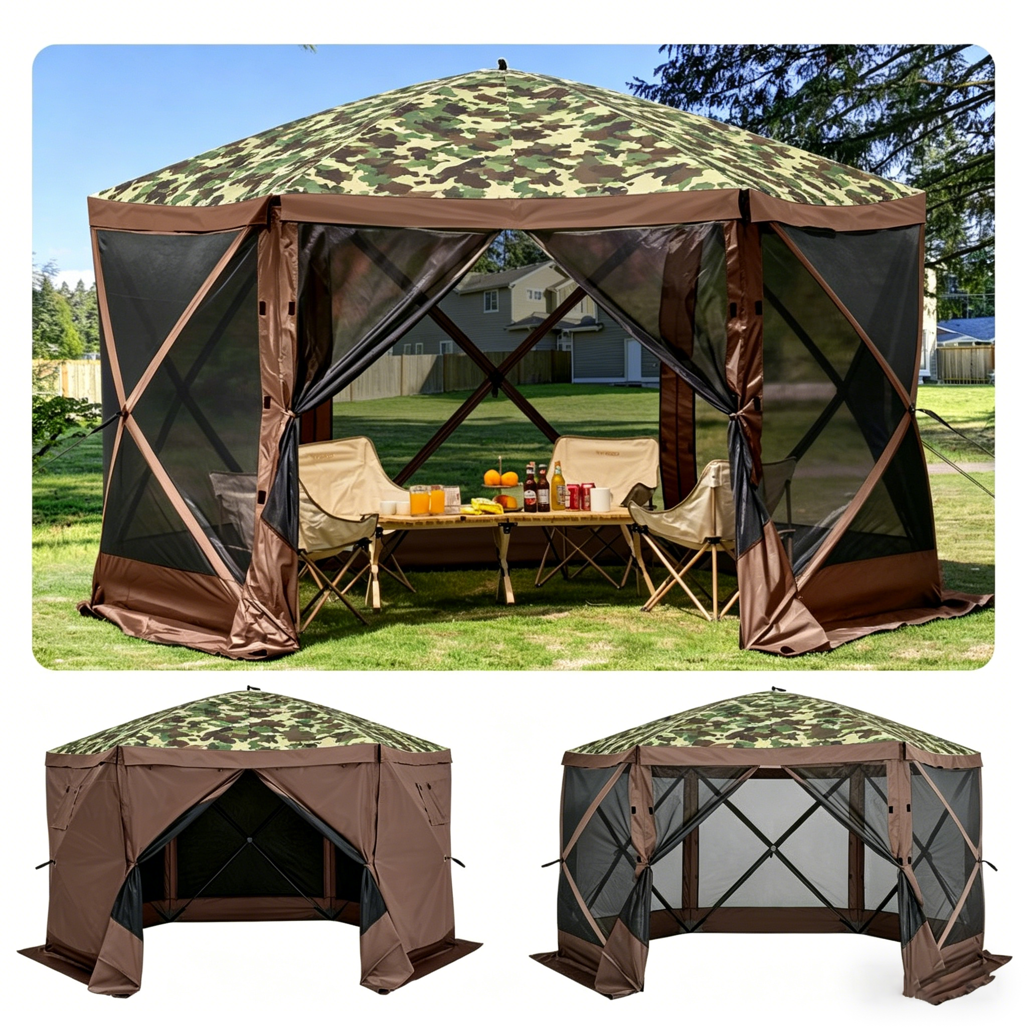 ⚡️Factory wholesale promotion 80% OFF⚡️  Gazebo Screen Tent, 10 x 10 ft, 6 Sided Pop-up Camping Canopy Shelter Tent with Mesh Windows, Portable Carry Bag