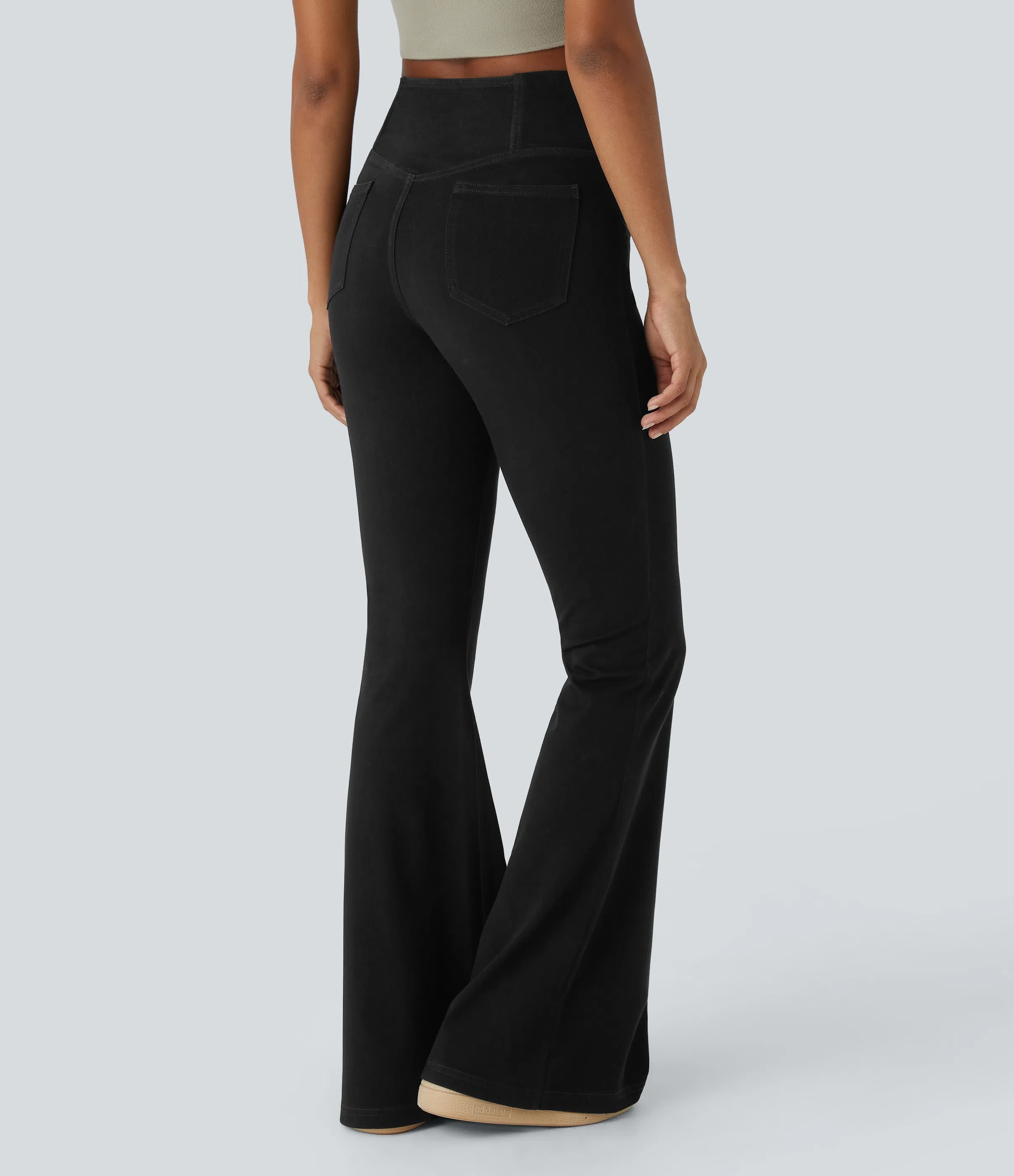 LBF-⚡High Waisted Crossover Pocket Washed Stretchy Knit Casual Super Flare Jeans⚡