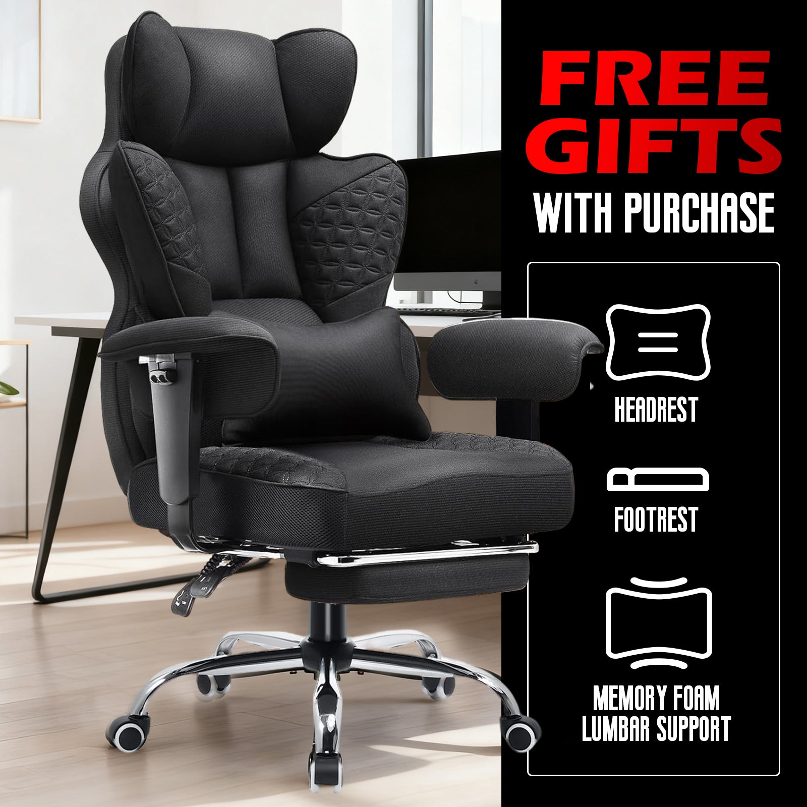 Upgraded Big and Tall Office Chair 400LBS with Pillow, Adjustable Armrest CH510