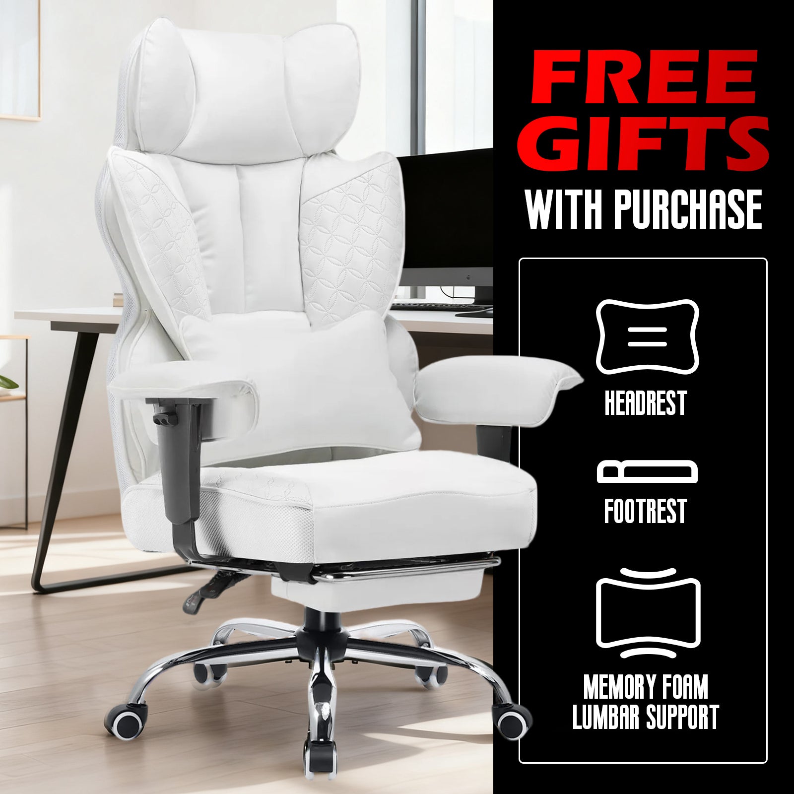 Upgraded Big and Tall Office Chair 400LBS with Pillow, Adjustable Armrest CH510