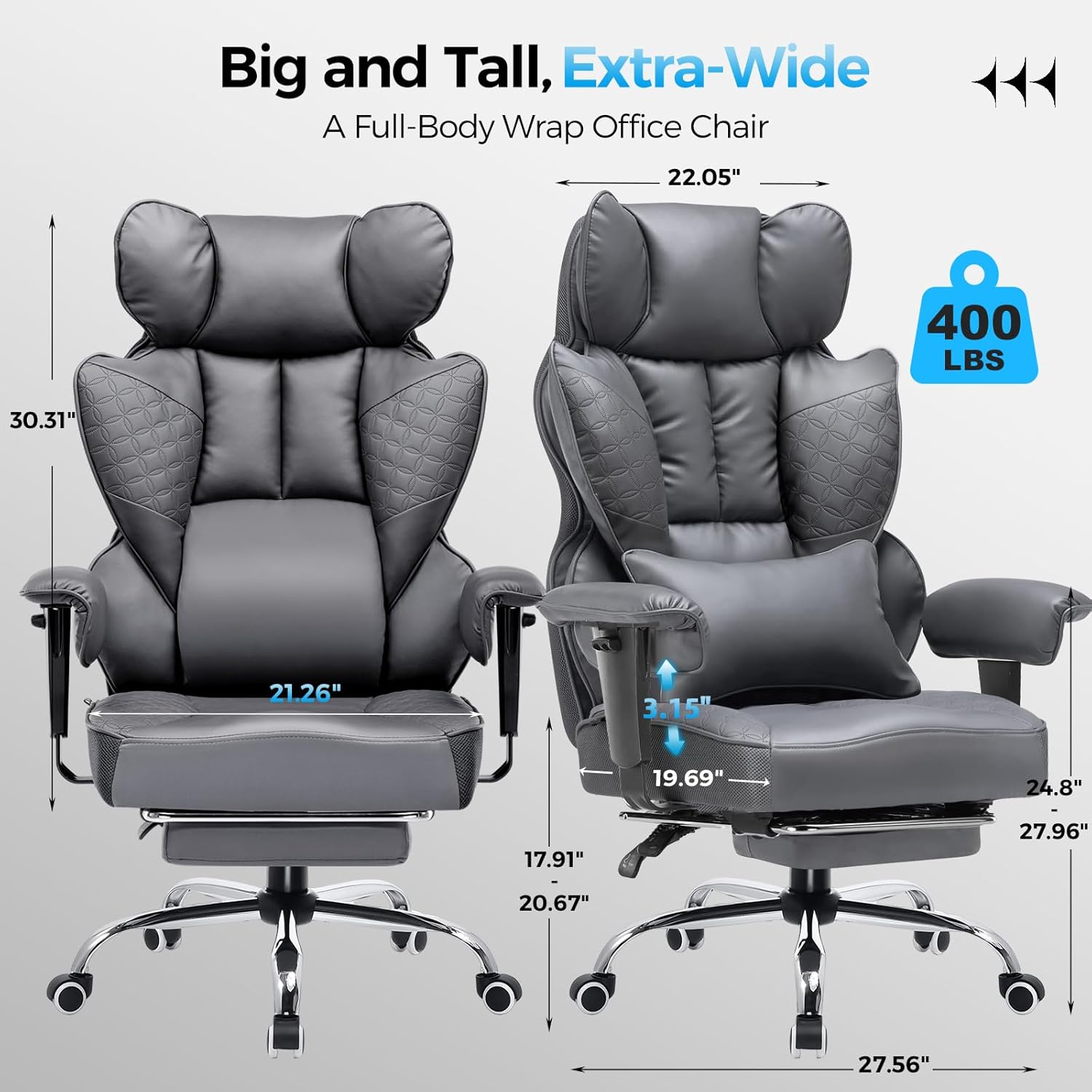 Upgraded Big and Tall Office Chair 400LBS with Pillow, Adjustable Armrest CH510