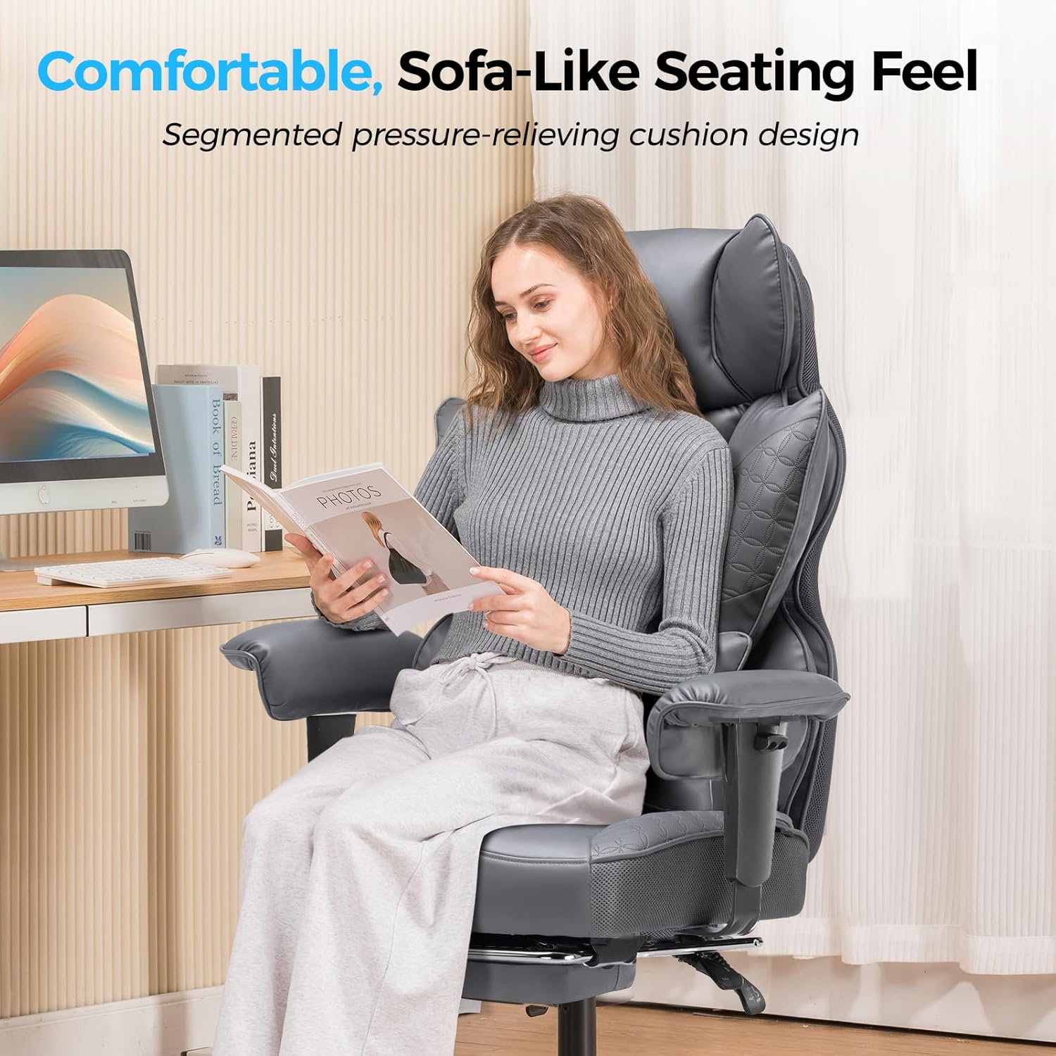 Upgraded Big and Tall Office Chair 400LBS with Pillow, Adjustable Armrest CH510