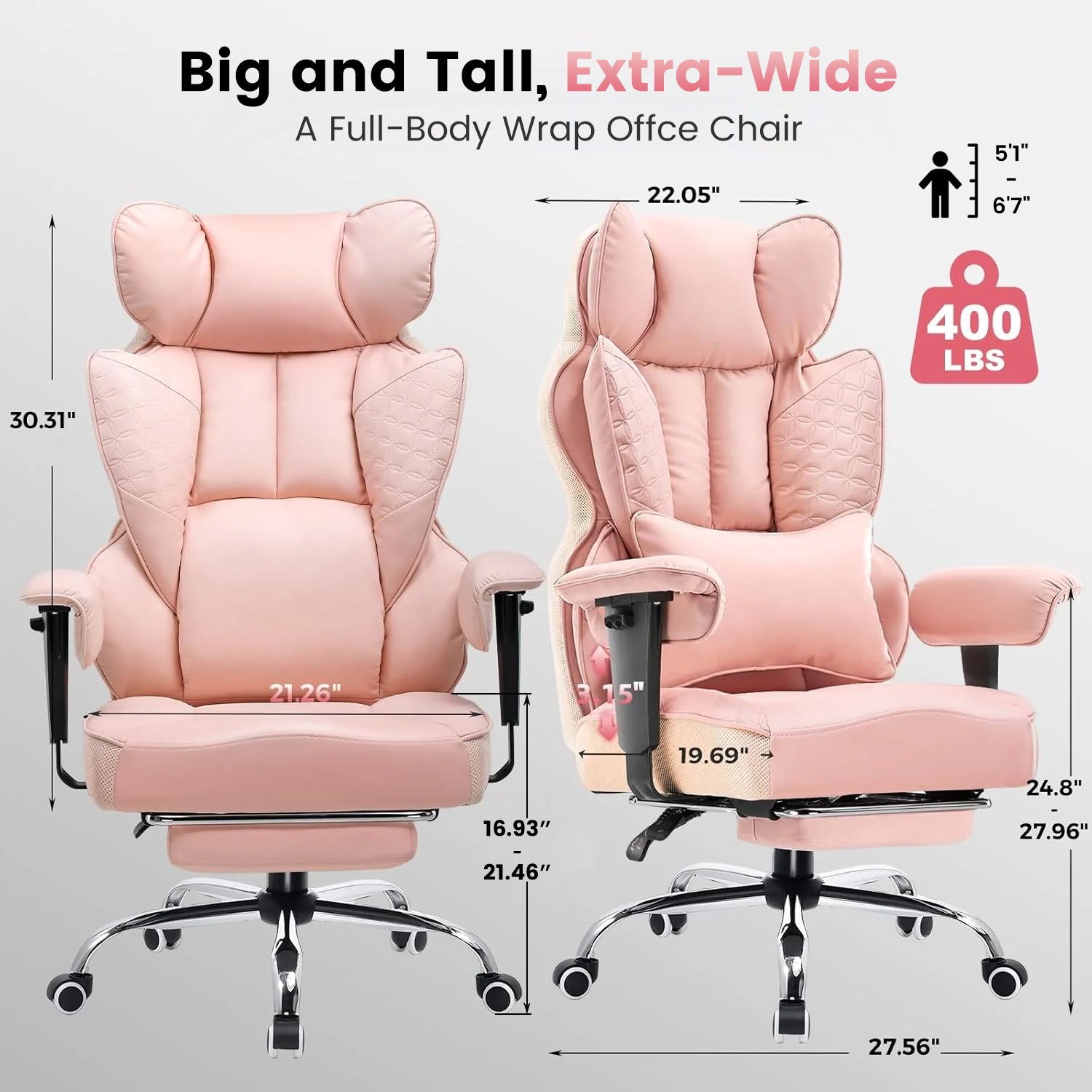 Upgraded Big and Tall Office Chair 400LBS with Pillow, Adjustable Armrest CH510