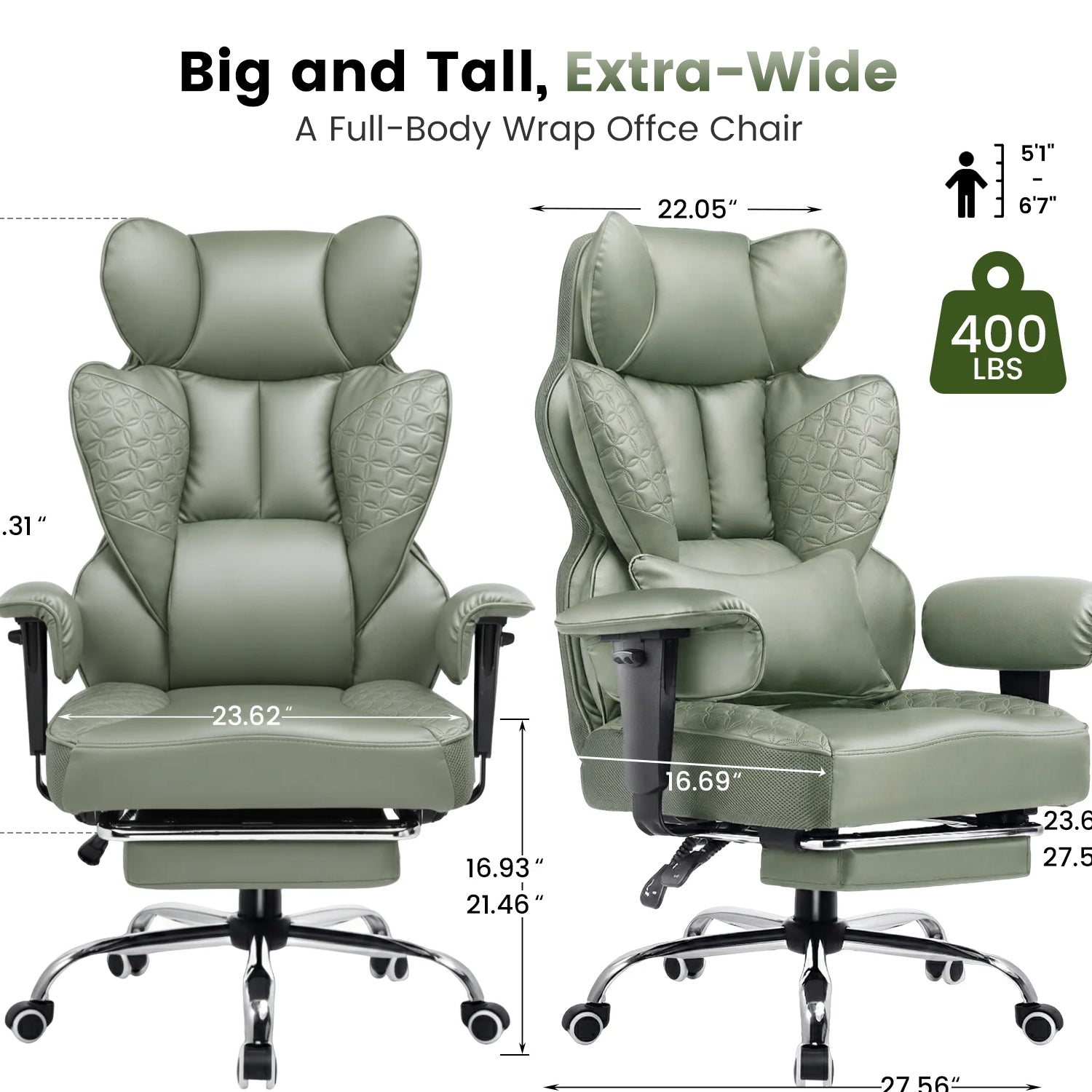 Upgraded Big and Tall Office Chair 400LBS with Pillow, Adjustable Armrest CH510