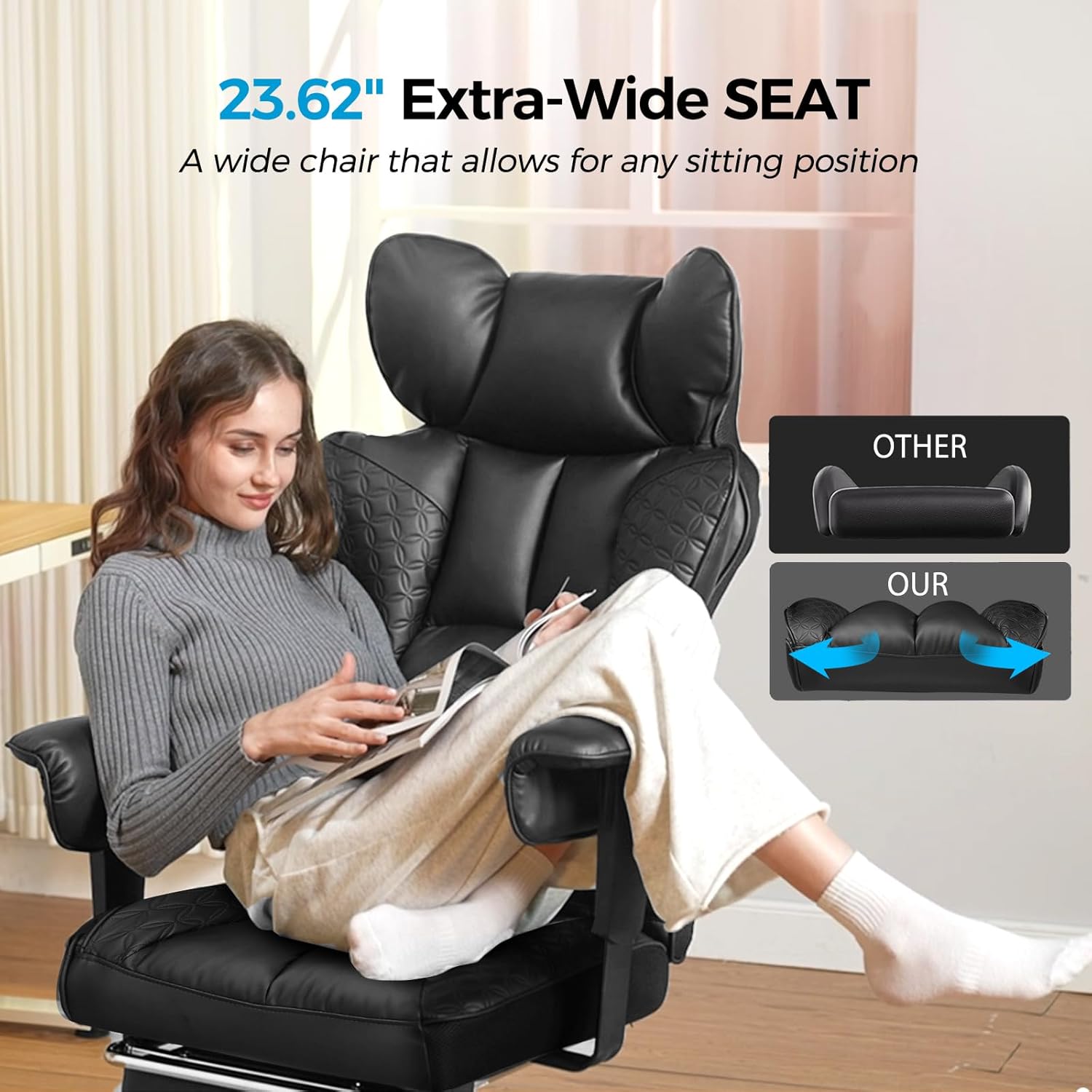 Upgraded Big and Tall Office Chair 400LBS with Pillow, Adjustable Armrest CH510