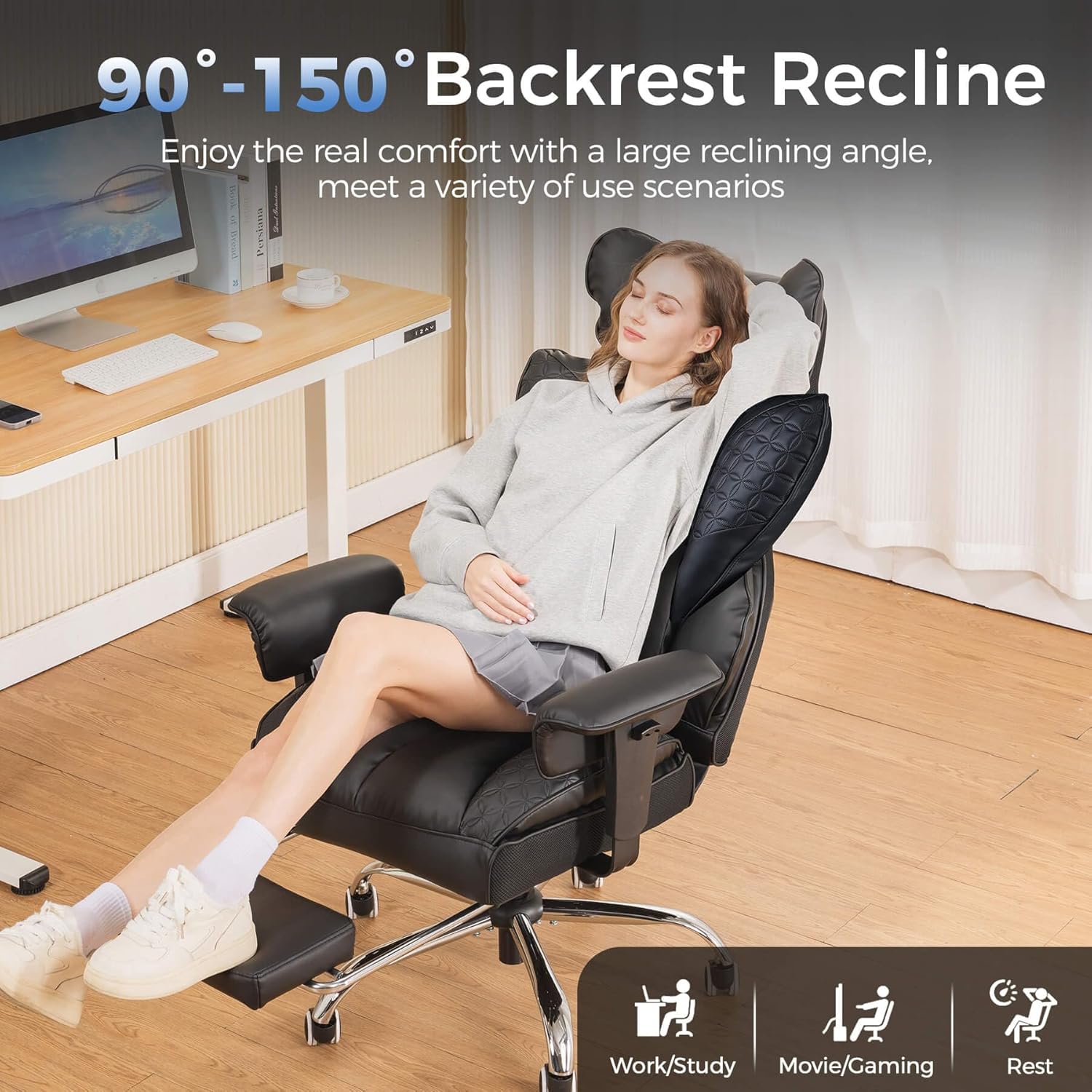 Upgraded Big and Tall Office Chair 400LBS with Pillow, Adjustable Armrest CH510