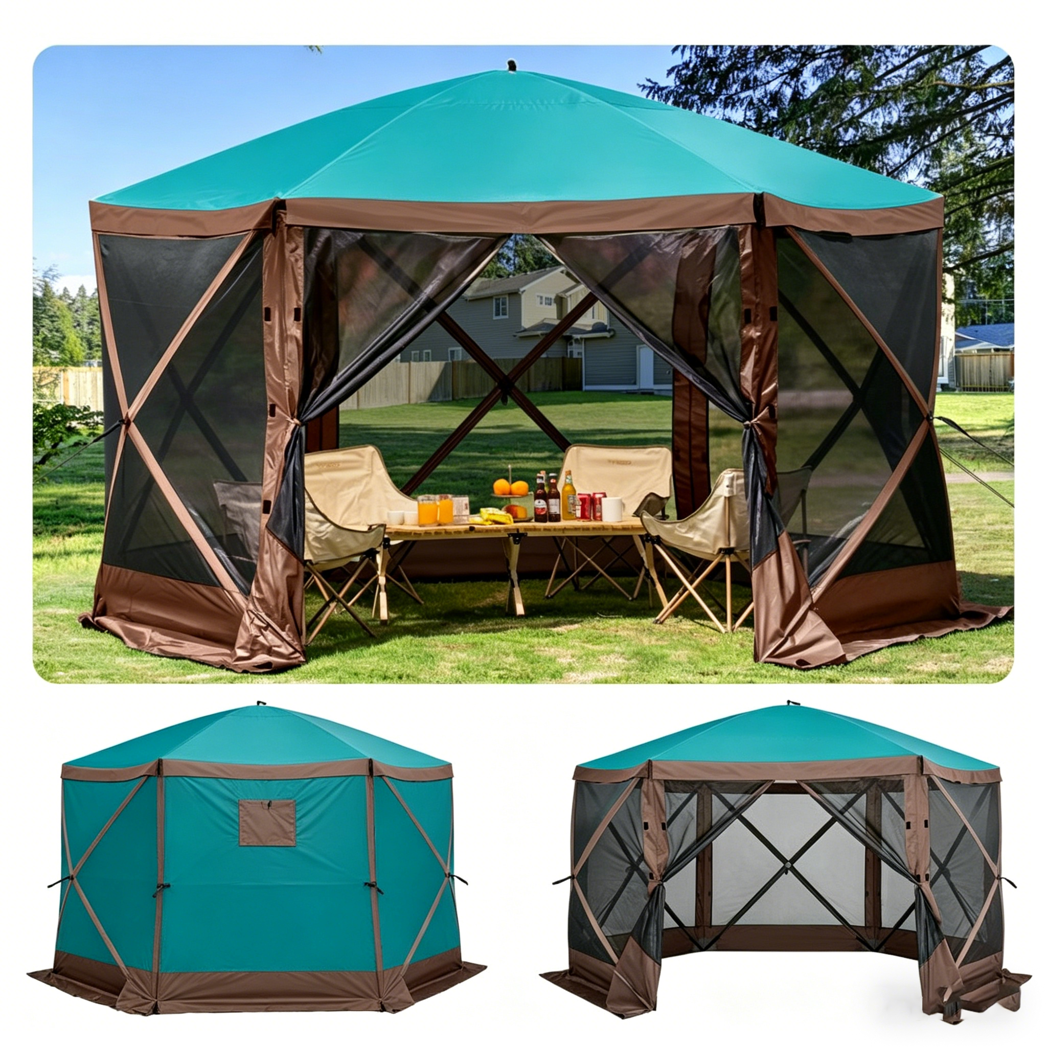 ⚡️Factory wholesale promotion 80% OFF⚡️  Gazebo Screen Tent, 10 x 10 ft, 6 Sided Pop-up Camping Canopy Shelter Tent with Mesh Windows, Portable Carry Bag