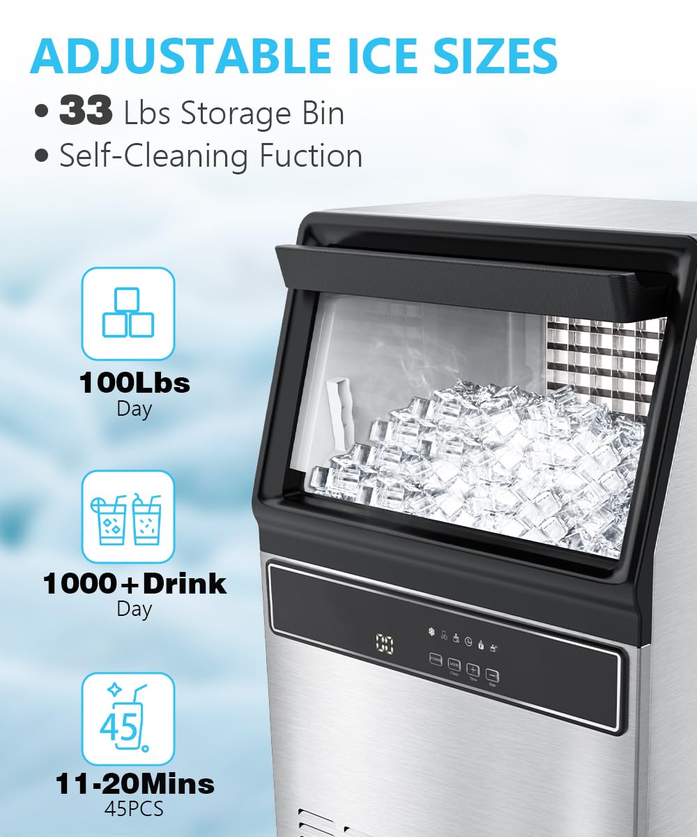 🔥 Limited-Time Deal – Save Up To 80% !100LBS/200LBS/265LBS  Freestanding Commercial Ice Maker