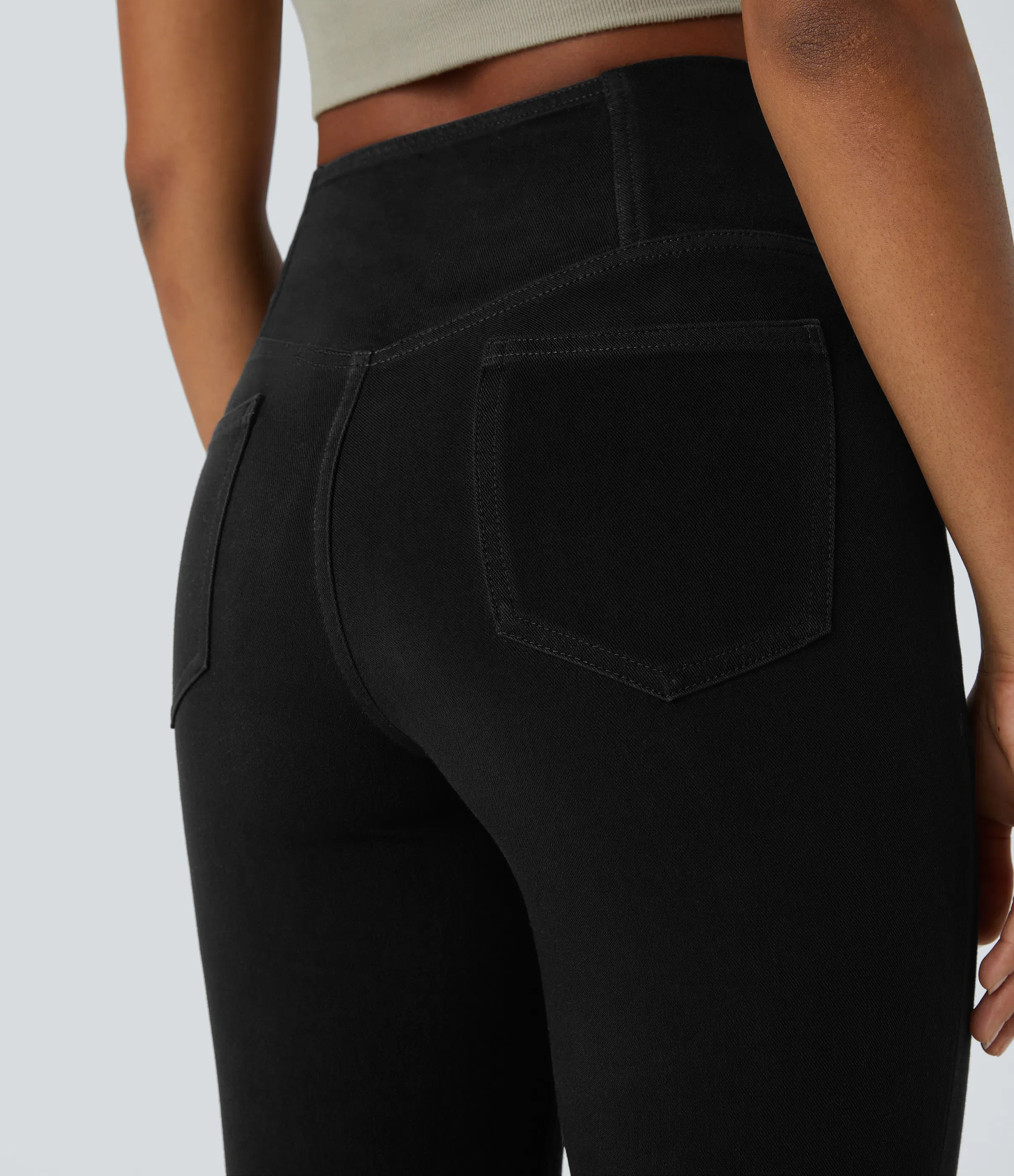 LBF-⚡High Waisted Crossover Pocket Washed Stretchy Knit Casual Super Flare Jeans⚡