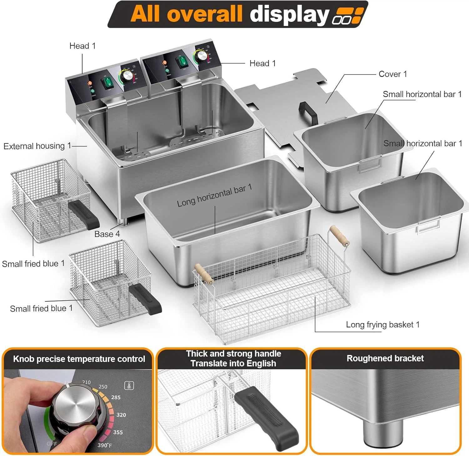 🔥Flash sale-Save Up To 80%🔥Electric turkey fryer Commercial deep fryer with basket 3600W27.4QT with timer26L 
