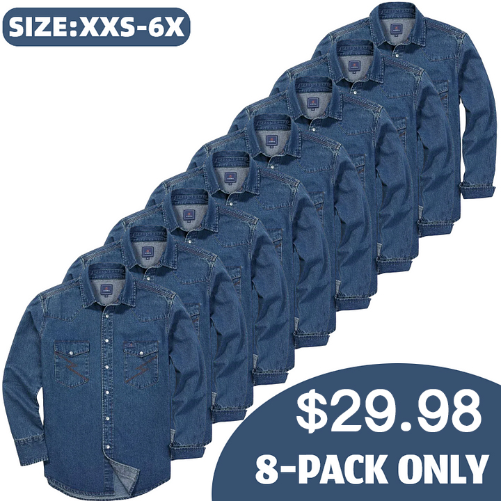 🔥Spring Fresh Sale 🎁Men's Long Sleeve Stone-Washed and Pre-Washed Denim Work Shirt