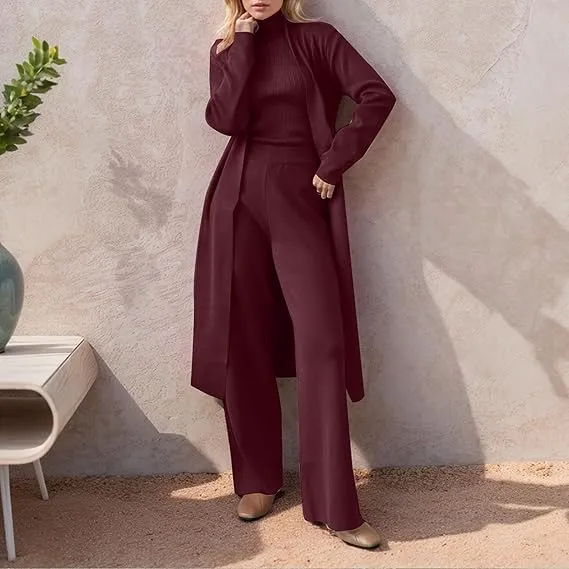 ⚡⚡ Three-Piece Knit Turtleneck Tank & Wide Leg Pants Set
