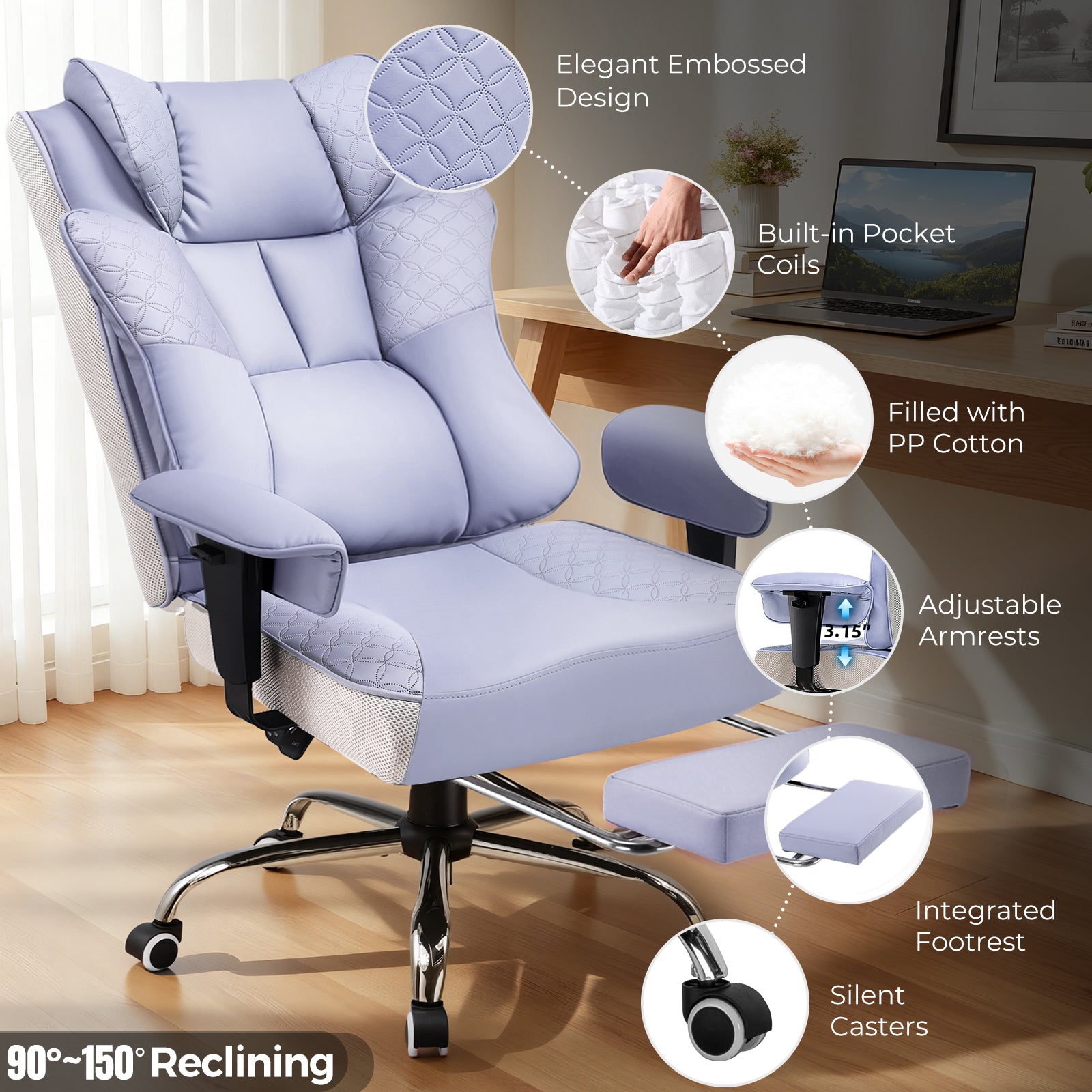 Upgraded Big and Tall Office Chair 400LBS with Pillow, Adjustable Armrest CH510
