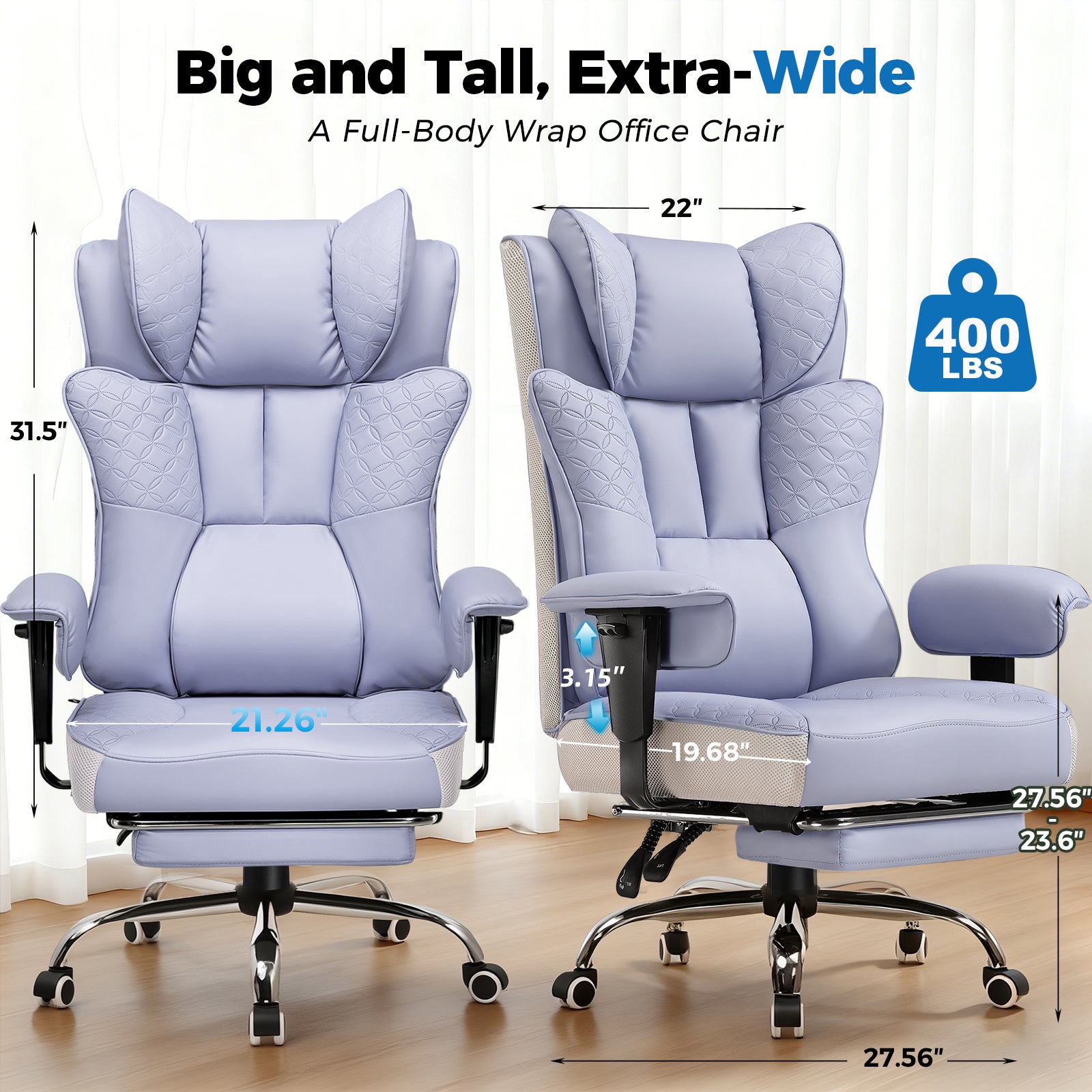 Upgraded Big and Tall Office Chair 400LBS with Pillow, Adjustable Armrest CH510