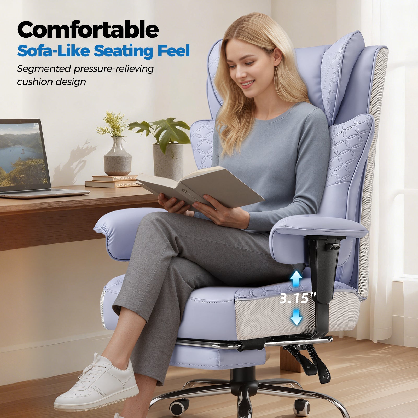 Upgraded Big and Tall Office Chair 400LBS with Pillow, Adjustable Armrest CH510