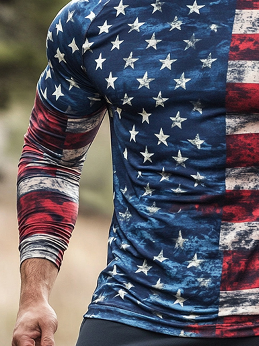 Men'S Raglan Sleeve Finger Gloves Face Mask Stars Stripes Flag Print Sun Protection Hoodie-SunSeaUp