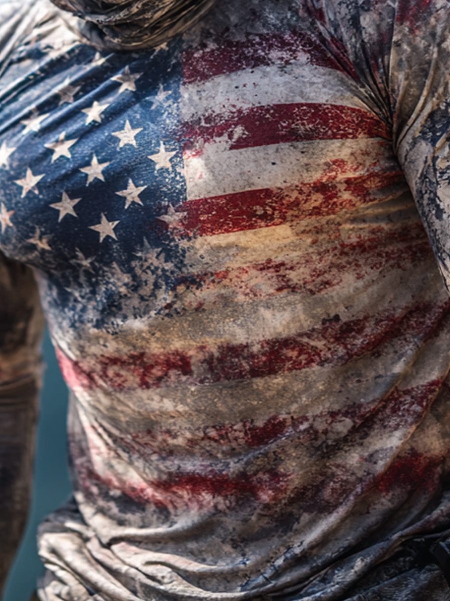 Men's Raglan Sleeve Finger Gloves USA Flag Print Sun Protection Hoodie