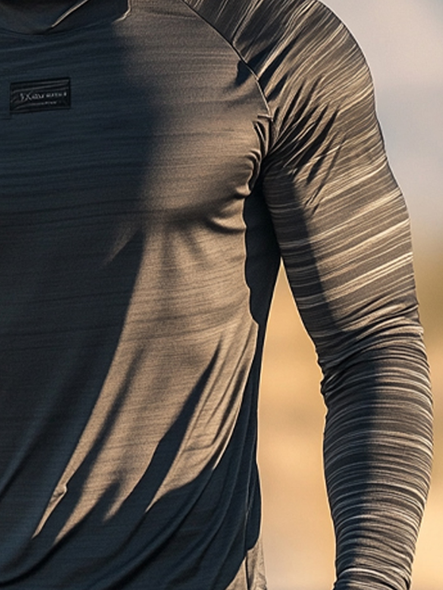Men's Raglan Sleeve Finger Gloves Face Mask Abstract Stripes Print Sun Protection Hoodie-SunSeaUp