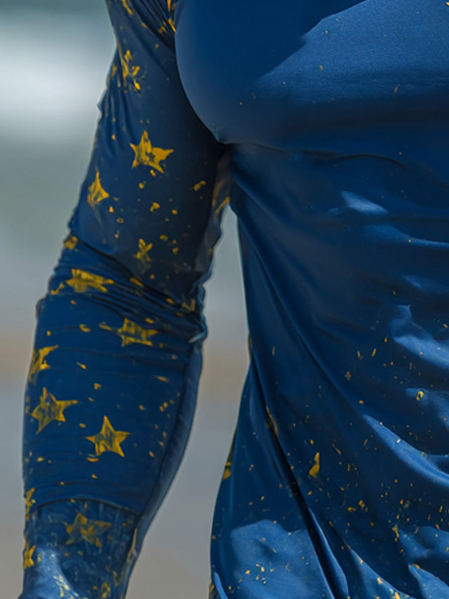Men'S UPF 50+ Fishing Hoodie With Built-In Mask -Blue And Yellow Splatter Tuna- Quick-Dry Performance Sun Hoodie-SunSeaUp