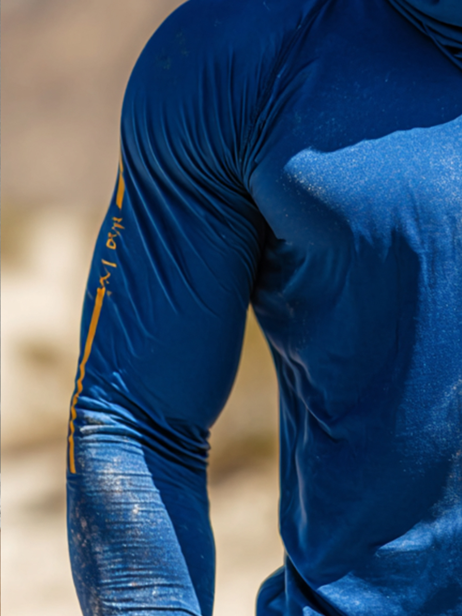 Men's Outdoor Sun Protection Breathable Cool Mask Blue with Yellow Flag Print Hooded Sun Protection Long Sleeve Top-SunSeaUp