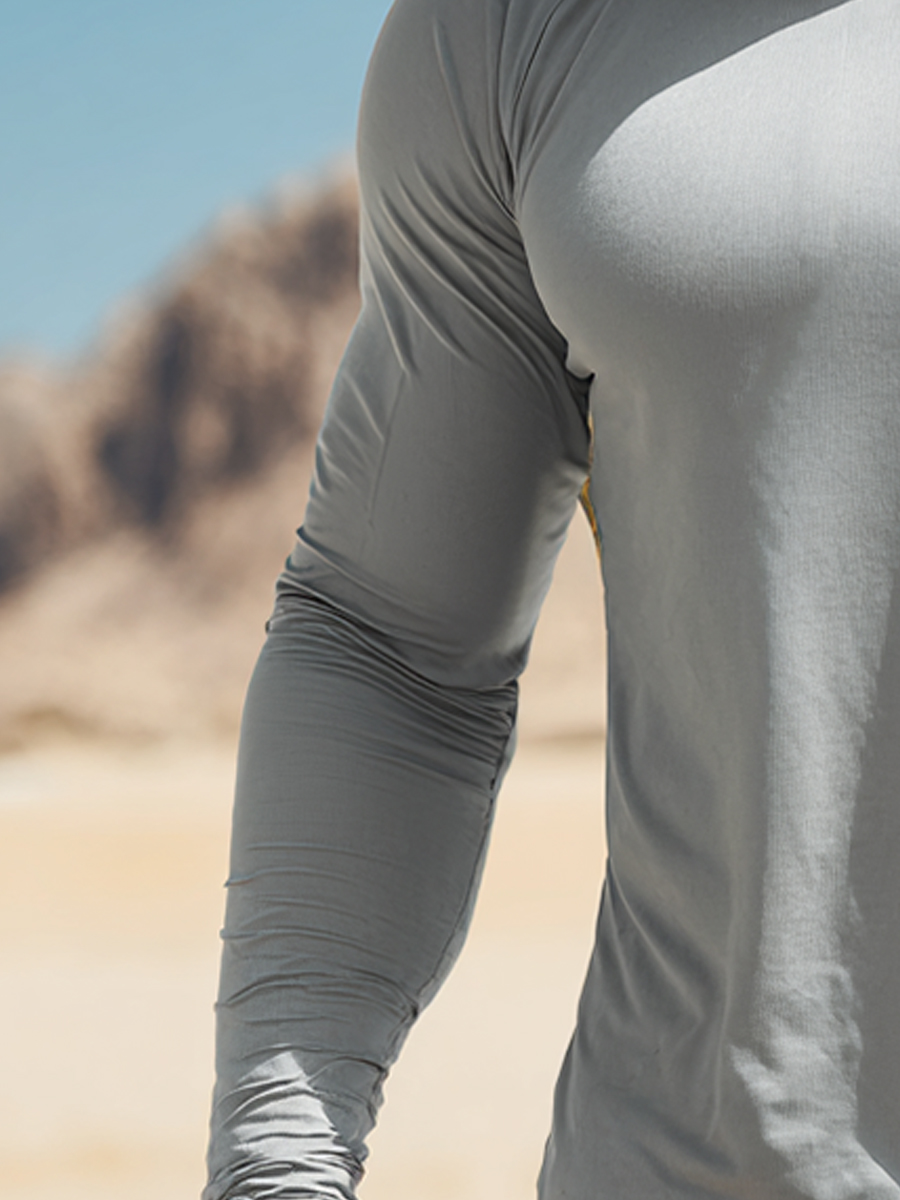 Men's Outdoor Sun Protection Breathable Cool Mask Grey with Russian Emblem Print Hooded Sun Protection Long Sleeve Top-SunSeaUp