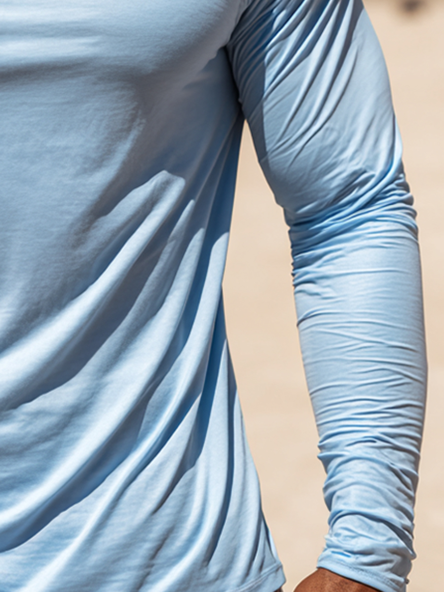 Men's Outdoor Sun Protection Breathable Cool Mask Light Blue with American Flag Print Hooded Sun Protection Long Sleeve Top-SunSeaUp