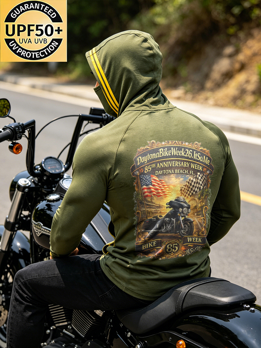 Men's Retro Daytona Bike Week 2026 Graphic Print Hooded Long Sleeve