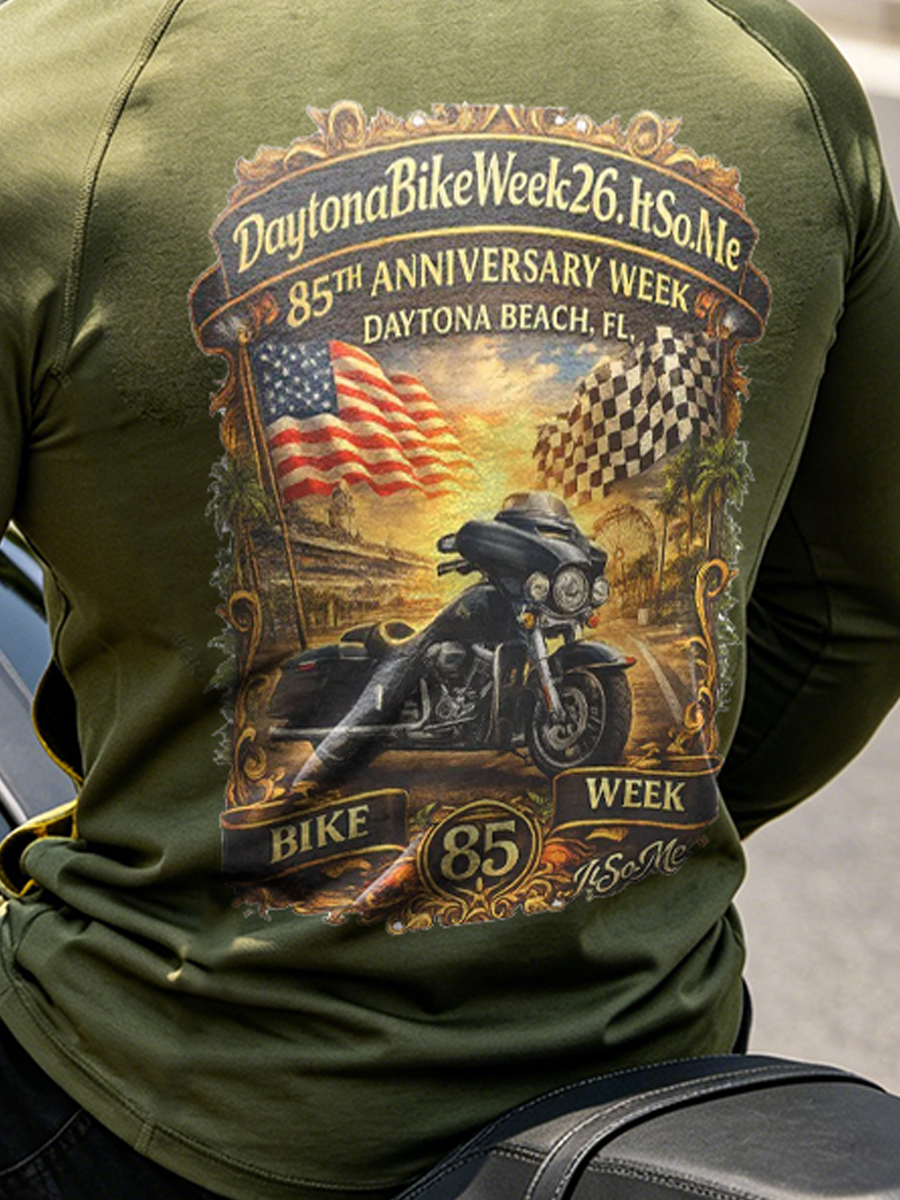 Men's Retro Daytona Bike Week 2026 Graphic Print Hooded Long Sleeve