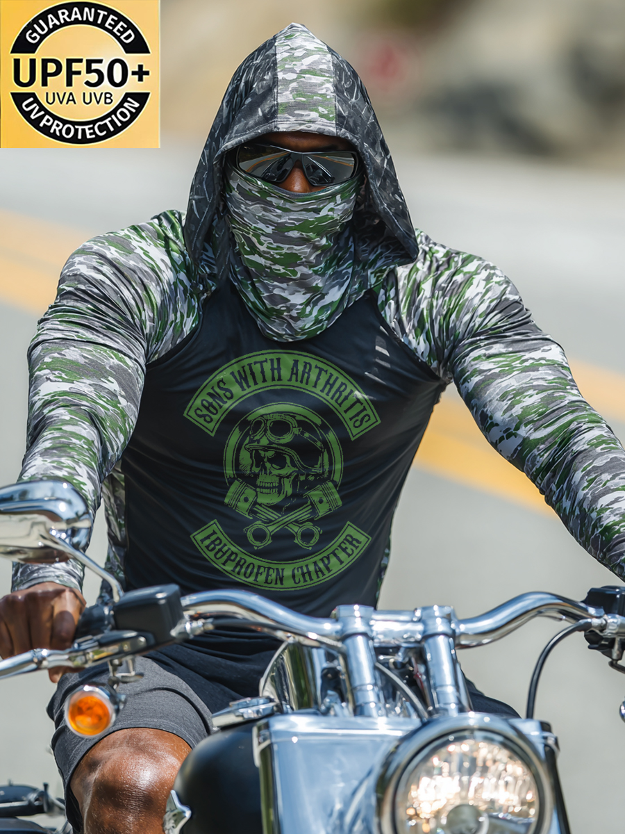 Men's "Sons With Arthritis Ibuprofen Chapter" Slogan Print Sun Protection Cycling Hoodie