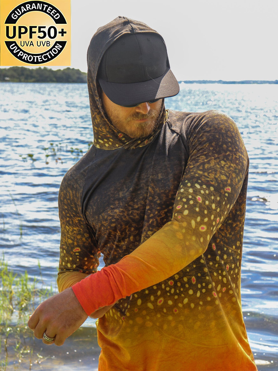 Men's Fish Skin Gradient Print Sun Protection Hoodie-SunSeaUp