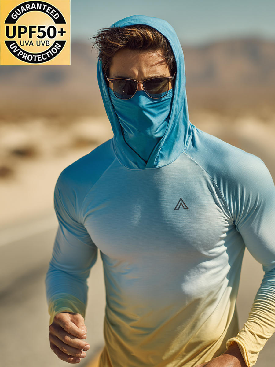 Men's Blue-Yellow Gradient Triangle Logo Sun Protection Hoodie-SunSeaUp