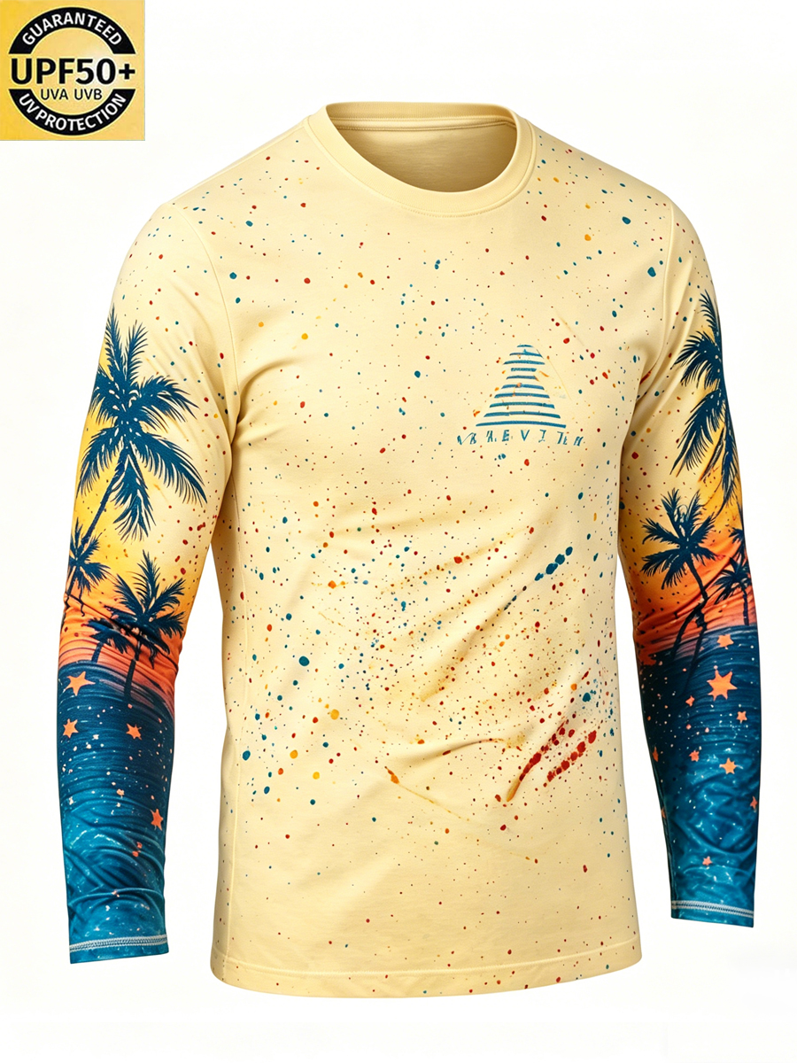 Men'S Beach Sunset Print Sun Protection T-Shirt-SunSeaUp