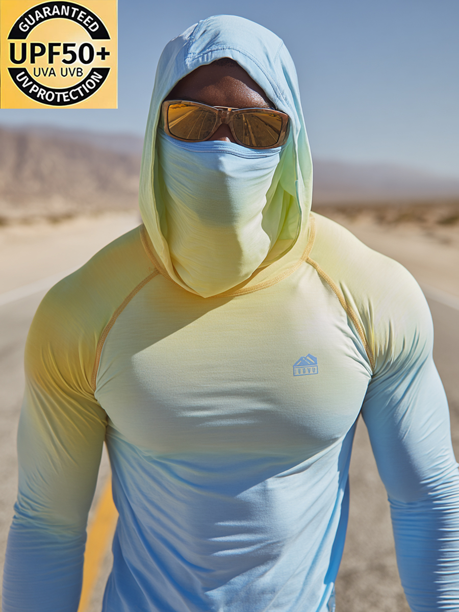 Men's Cool & Breathable Yellow-Blue Gradient Sun Hoodie-SunSeaUp
