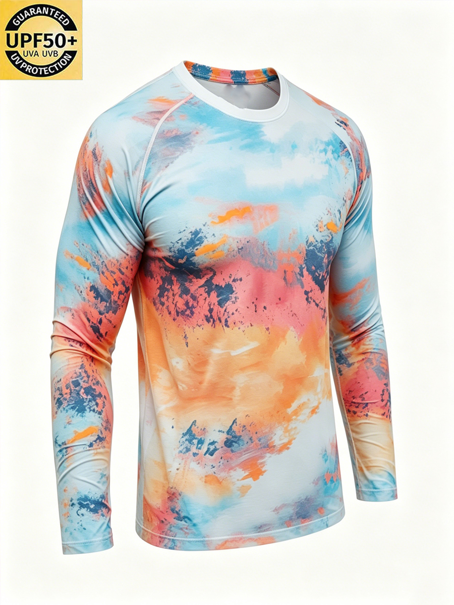 Men'S Color Tie Print Sun Protection T-Shirt-SunSeaUp