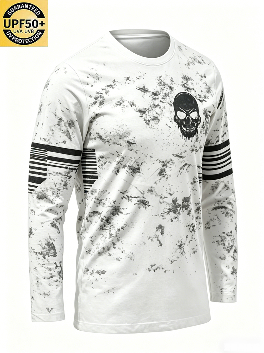 Men'S Skull Art Print Sun Protection T-Shirt-SunSeaUp