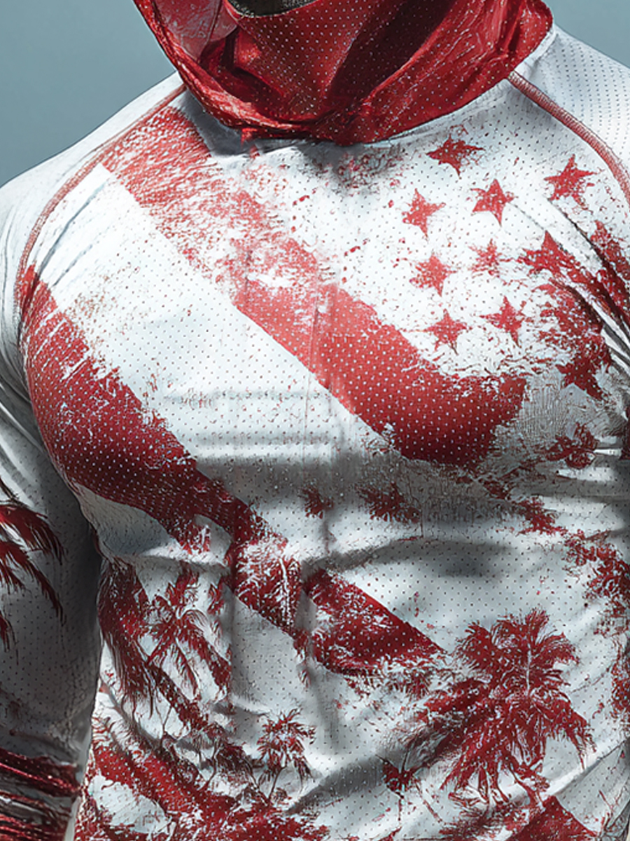 Men's Ultra-Cool Red-White Palm Tree Sun Hoodie-SunSeaUp