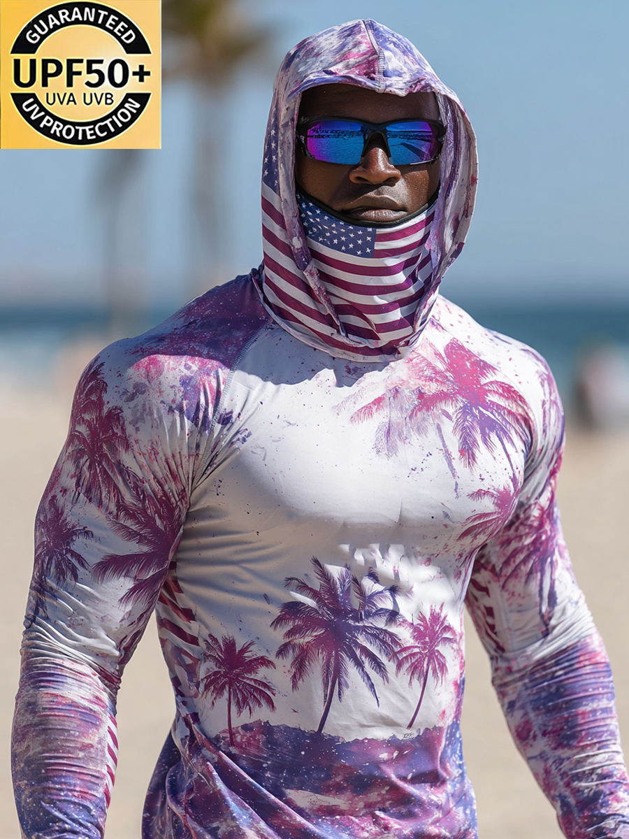 Men's Ultra-Cool Purple-Pink Palm Tree Sun Hoodie-SunSeaUp