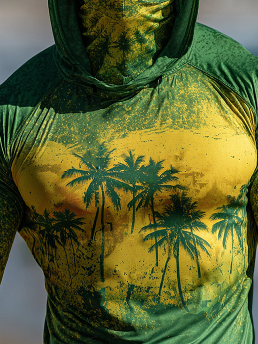 Men's Ultra-Cool Green-Yellow Palm Tree Sun Hoodie-SunSeaUp