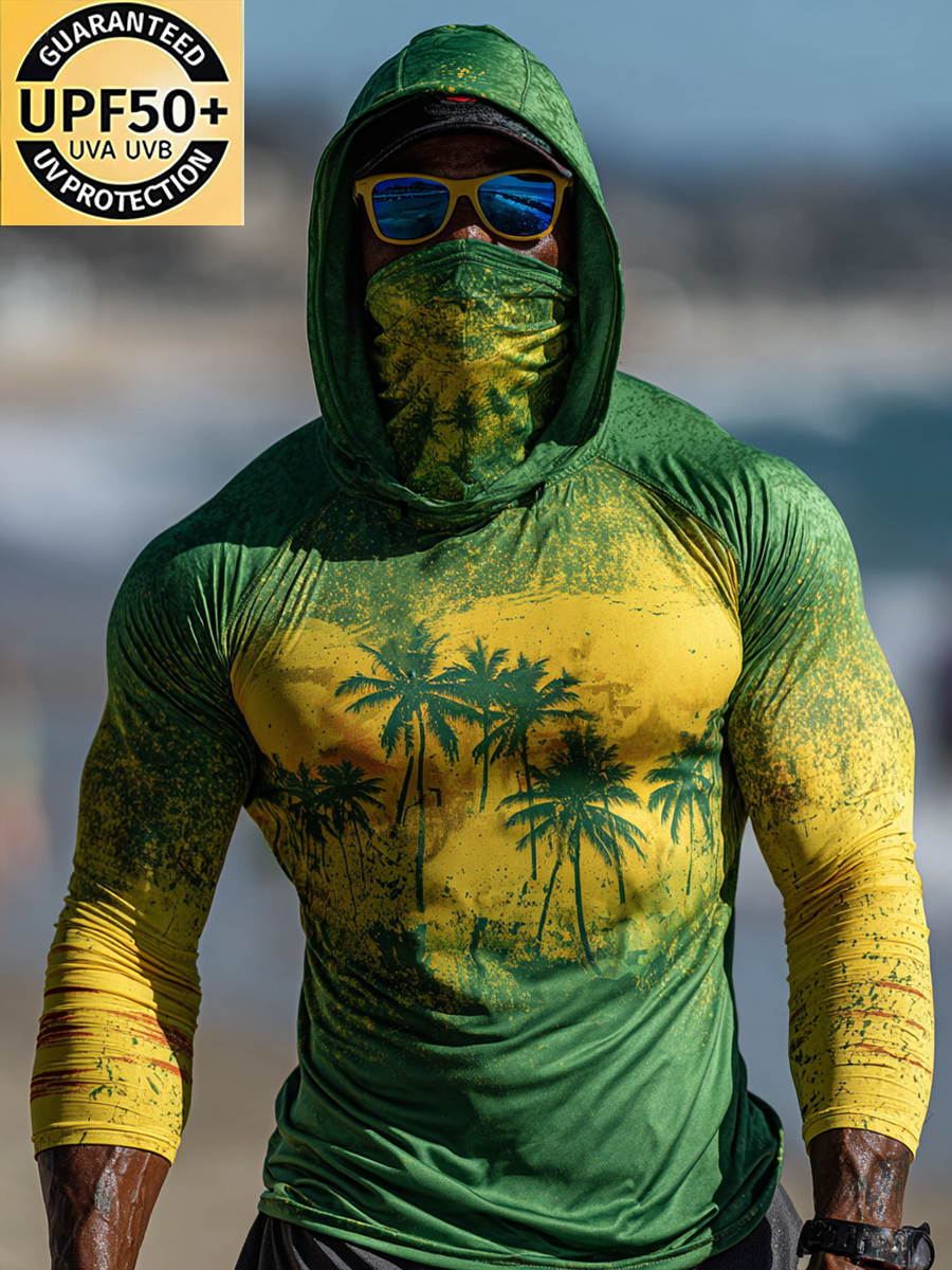 Men's Ultra-Cool Green-Yellow Palm Tree Sun Hoodie-SunSeaUp