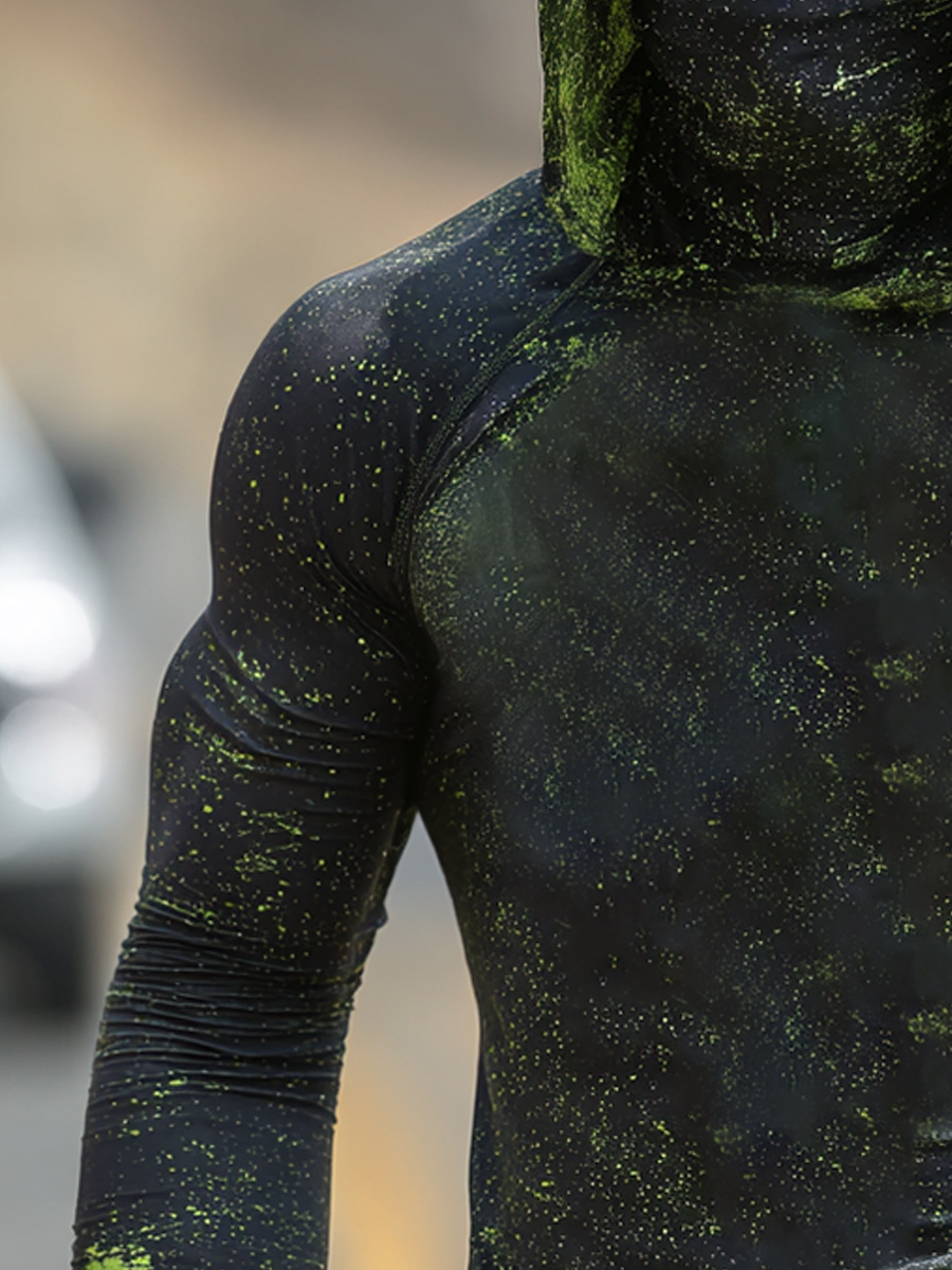 Men's Cool Breathable Black-Green Speckled Sun Hoodie-SunSeaUp