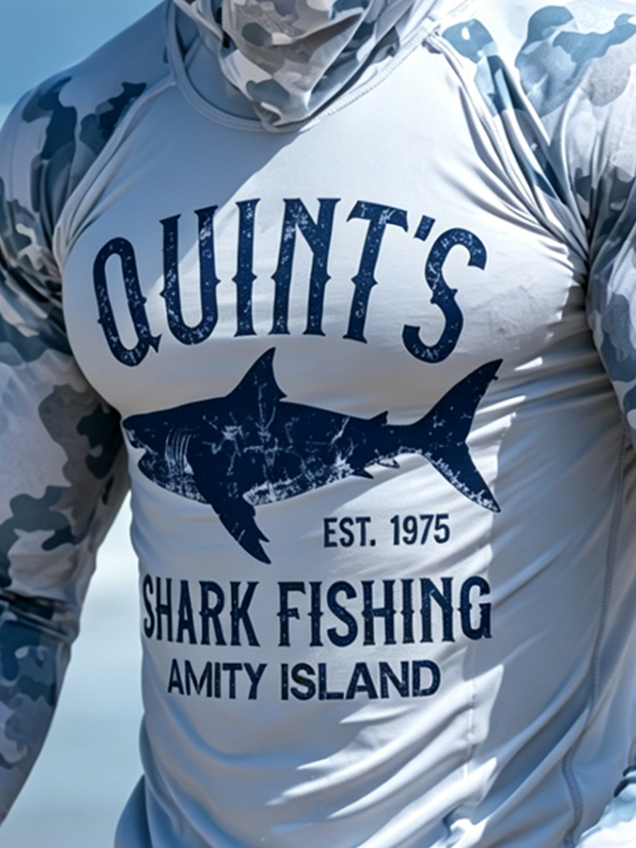 Men'S Shark Camouflage Print Breathable UPF 50+ Sun Protection Hoodie-SunSeaUp