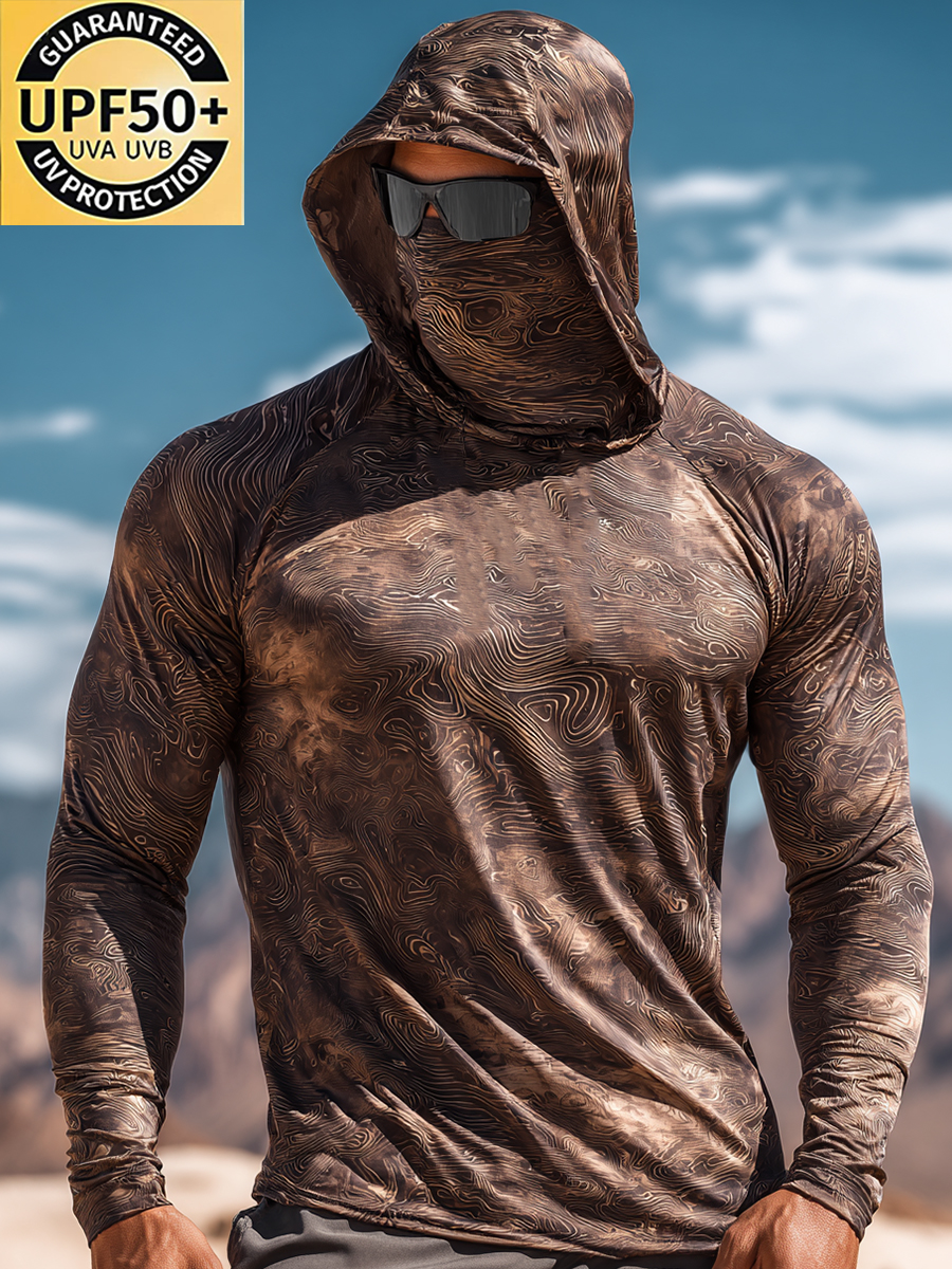 Men's Swirl Camo Pattern Cool Quick-Dry Hooded-SunSeaUp