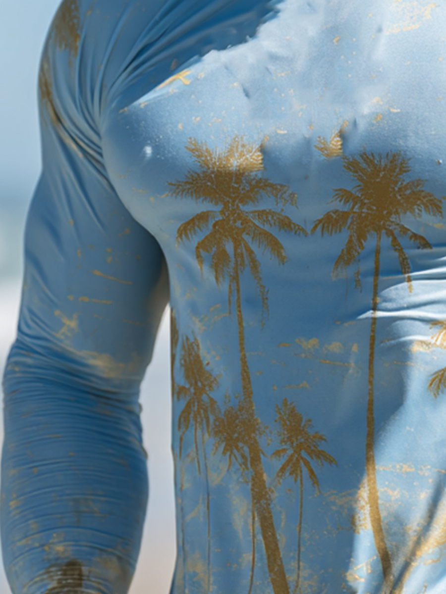 Men's Distressed Palm Tree Pattern Ultra-Cool Breathable Hooded-SunSeaUp