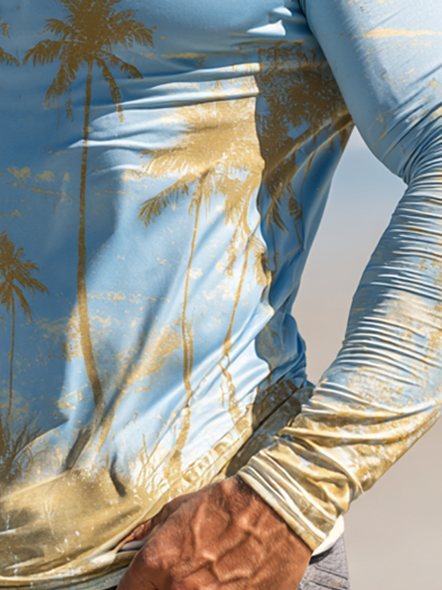 Men's Distressed Palm Tree Pattern Ultra-Cool Breathable Hooded-SunSeaUp